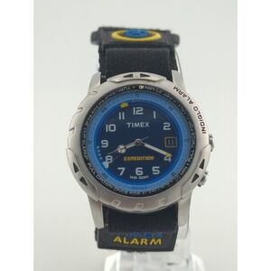 Vtg TIMEX Expedition Indiglo Alarm Mens Watch ROTATING BEZEL Blue Dial Reef Gear